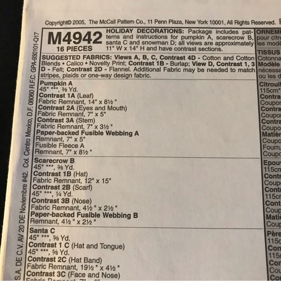 McCall's Pattern Snowman Scarecrow Halloween Pumpkin Santa Decorations M4942 - Picture 6 of 6